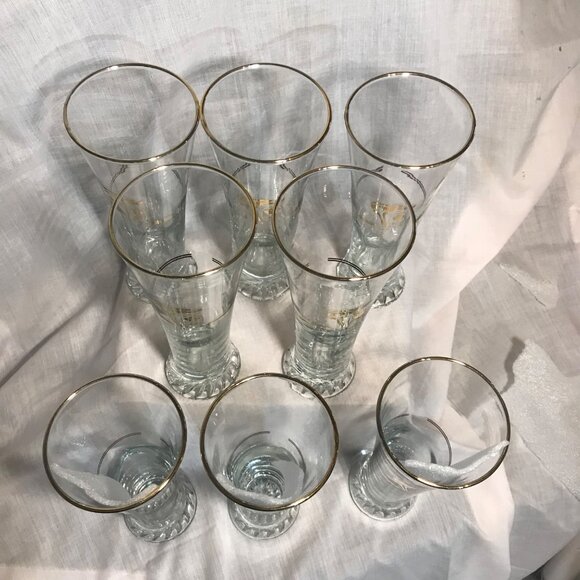 Calgary Winter Olympics Tall Beer Pint Glasses Gold Trim Set Of 8 Vintage 1988 - Picture 6 of 10